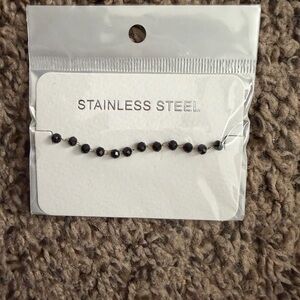 Stainless Steel Women's Black Beaded Bracelet